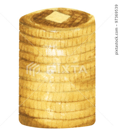 Chinese gold coins with hole. Golden money. Watercolor illustration. Chinese gold coins with hole. Golden money. Watercolor illustration. 97369539