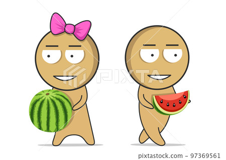 Man with watermelon on a summer day 97369561