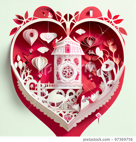 Paper craft heart and house AI image 97369756