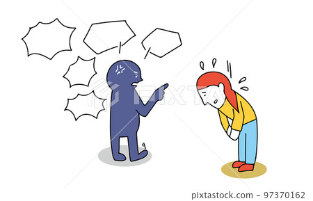 Customer harassment illustration of a clerk being reprimanded by a customer 97370162