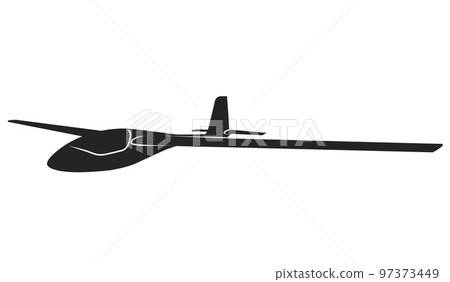Soaring glider sailplane silhouette, none motive-powered aircraft, side view, vector 97373449