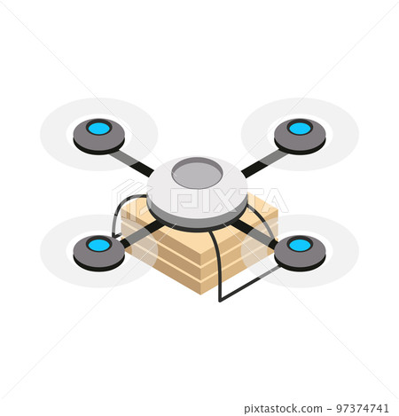 Quadcopter Delivery Isometric Composition Quadcopter Delivery Isometric Composition 97374741
