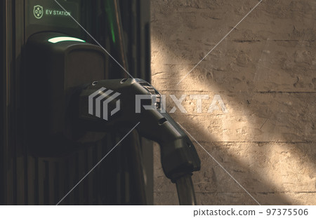 electric car charging with copy space, Technology electric vehicle concept 97375506