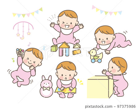 Baby's facial expression illustration set material playing well Baby's facial expression illustration set material playing well 97375986