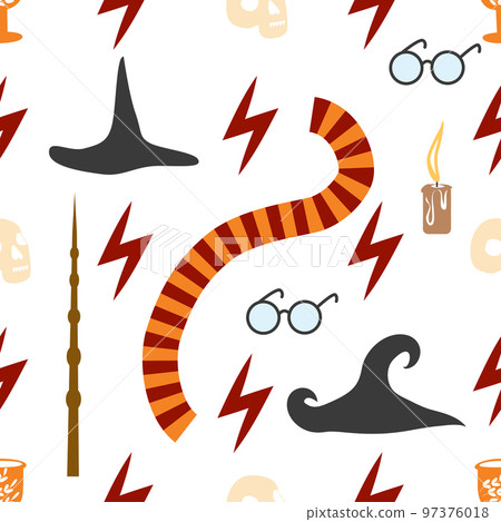 Witches school of magical objects seamless pattern in flat style 97376018