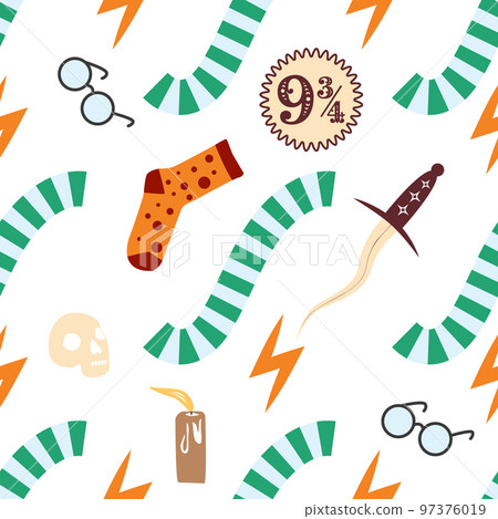 Witches school of magical objects seamless pattern in flat style Witches school of magical objects seamless pattern in flat style 97376019