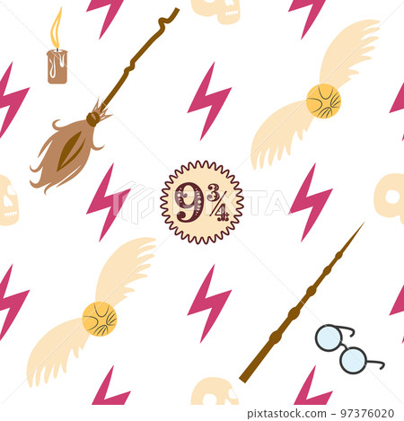 Witches school of magical objects seamless pattern in flat style 97376020