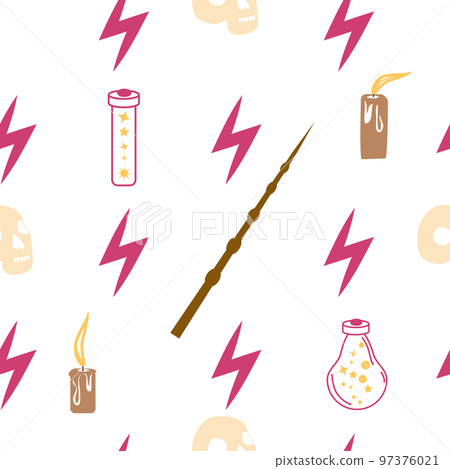 Witches school of magical objects seamless pattern in flat style Witches school of magical objects seamless pattern in flat style 97376021