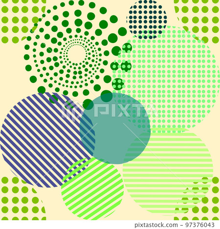 Different shaped circles green pantone seamless pattern, shiny sphere background, modern beautiful wallpaper 97376043