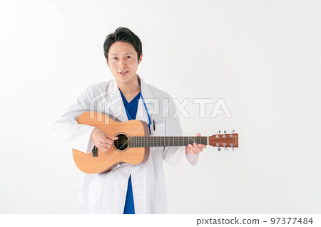Guitar doctor male white background 97377484