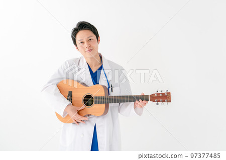 Guitar doctor male white background Guitar doctor male white background 97377485