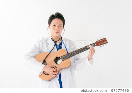 Guitar doctor male white background Guitar doctor male white background 97377486