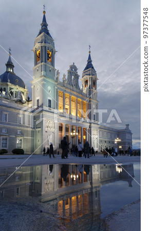 Puddle in which the doorway of the Cathedral is reflected Puddle in which the doorway of the Cathedral is reflected 97377548