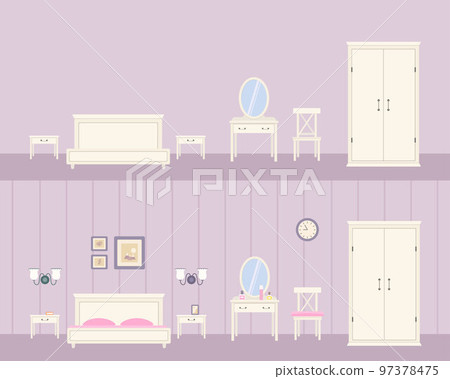 Cozy white bedroom in Provence style empty and with linens 97378475