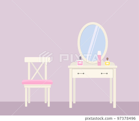Dressing table with mirror, and chair isolated on purple background 97378496