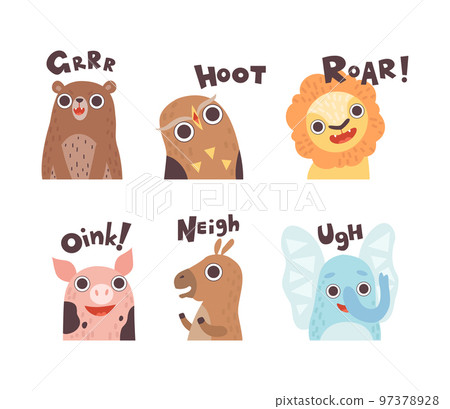 Cute Animals Making Noisy Sounds and Uttering Vector Set 97378928