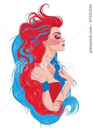 Girl with red and blue hair Girl with red and blue hair 97381056