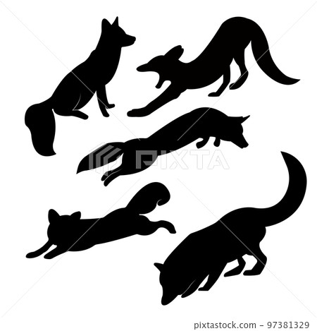 Isolated on a white background, a collection of fox vector silhouettes	 97381329
