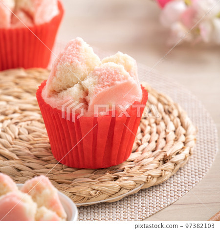 Cute traditional Chinese steamed sponge cake - Fa Gao, for lunar new year festival celebration food. 97382103