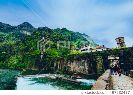 Montenegro Kotor city walls and Škrda river Montenegro Kotor city walls and Škrda river 97382427