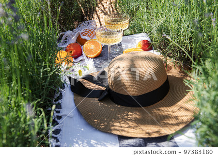 Summer picnic on a lavender field 97383180