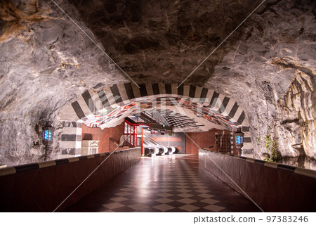 Beautiful scenery of the artistic metro station in Stockholm, the capital of Sweden 97383246
