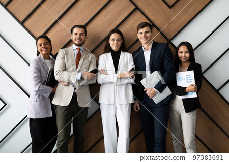 happy multicultural staff corporate employees people looking at camera, team portrait 97383691