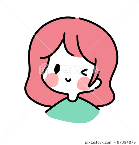 Cute colorful trendy hand drawn portrait of winking girl with dark pink hair Cute colorful trendy hand drawn portrait of winking girl with dark pink hair 97384879