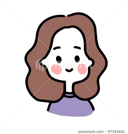 Cute colorful trendy hand drawn portrait of smiling girl with brown wavy hair 97384882
