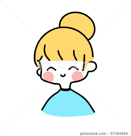 Cute colorful trendy hand drawn portrait of girl with blond hair bun Cute colorful trendy hand drawn portrait of girl with blond hair bun 97384884