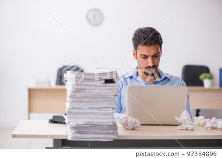 Young male employee rejecting new ideas in the office Young male employee rejecting new ideas in the office 97384896
