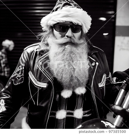 A quirky old bearded Santa Claus rockenroller. A winter holiday concept. Generative AI Art 97385500