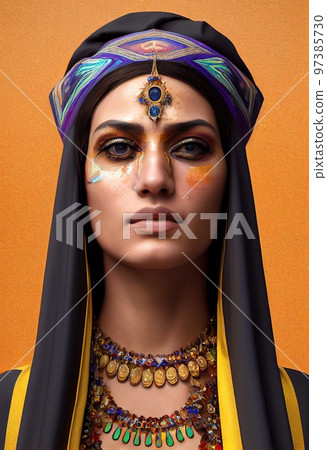 Portrait of a beautiful priestess. Image of an ancient princess. Generative AI Art 97385730