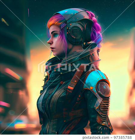 Portrait of a girl in a futuristic cyberpunk style in a cyber