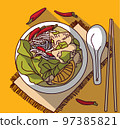 Pho bo soup food top view 97385821