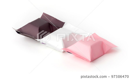 Blank packaging candy sachet or chocolate sachet isolated on white background 97386470