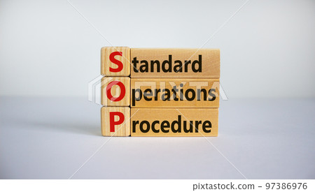 SOP - standard operations procedure symbol. Concept word 'SOP - standard operations procedure' on cubes and blocks on a beautiful white background. Business and SOP concept. Copy space. SOP - standard operations procedure symbol. Concept word 'SOP - standard operations procedure' on cubes and blocks on a beautiful white background. Business and SOP concept. Copy space. 97386976