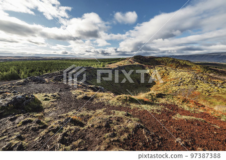 Kerid or Kerith volcanic crater lake on the touristic golden circle route  97387388