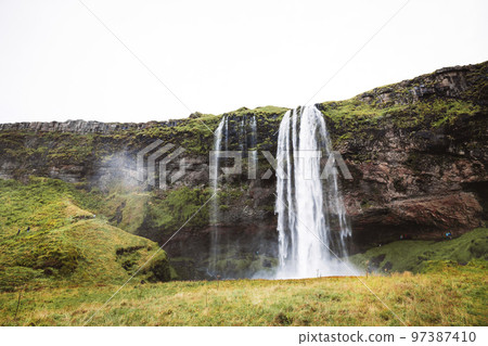 Huge Gljufrabui waterfall in Iceland in autumn, no tourists 97387410