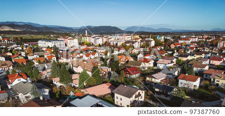 Panorama of a small town with residential area in Slovenia Panorama of a small town with residential area in Slovenia 97387760