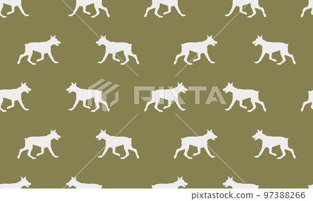 Running doberman pinscher puppy. Seamless pattern. Running doberman pinscher puppy. Seamless pattern. 97388266