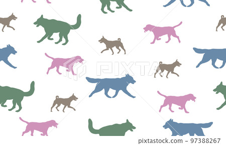 Dogs different colors. Isolated. Seamless pattern. Dogs different colors. Isolated. Seamless pattern. 97388267