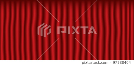 Red theater curtain, panoramic background template - Vector 97388404