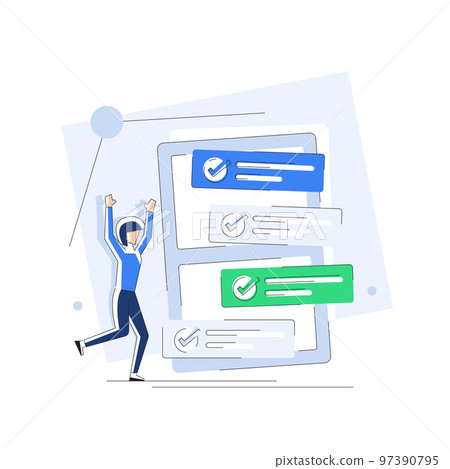 Characters planning work tasks,making schedule using calendar,Time management 97390795