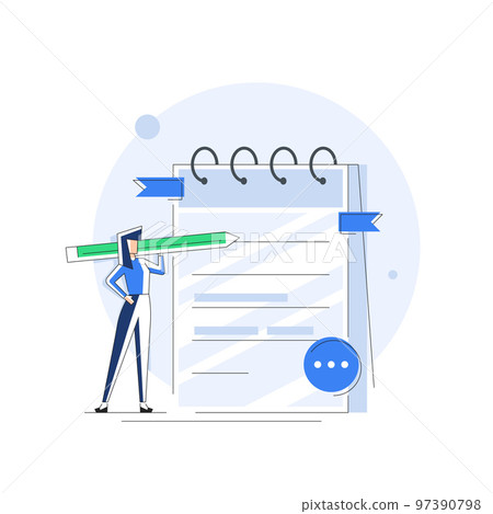 Characters planning work tasks,making schedule using calendar,Time management 97390798