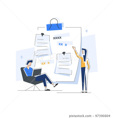 Characters planning work tasks,making schedule using calendar,Time management Characters planning work tasks,making schedule using calendar,Time management 97390804