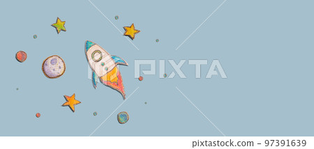 Space exploration theme with a rocket 97391639