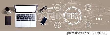 PPC - Pay per click concept with a laptop computer 97391838