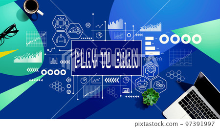 Play to Earn theme with laptop computer 97391997