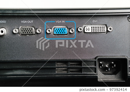 back panel with connectors of Black Universal Projector on a white background 97392414